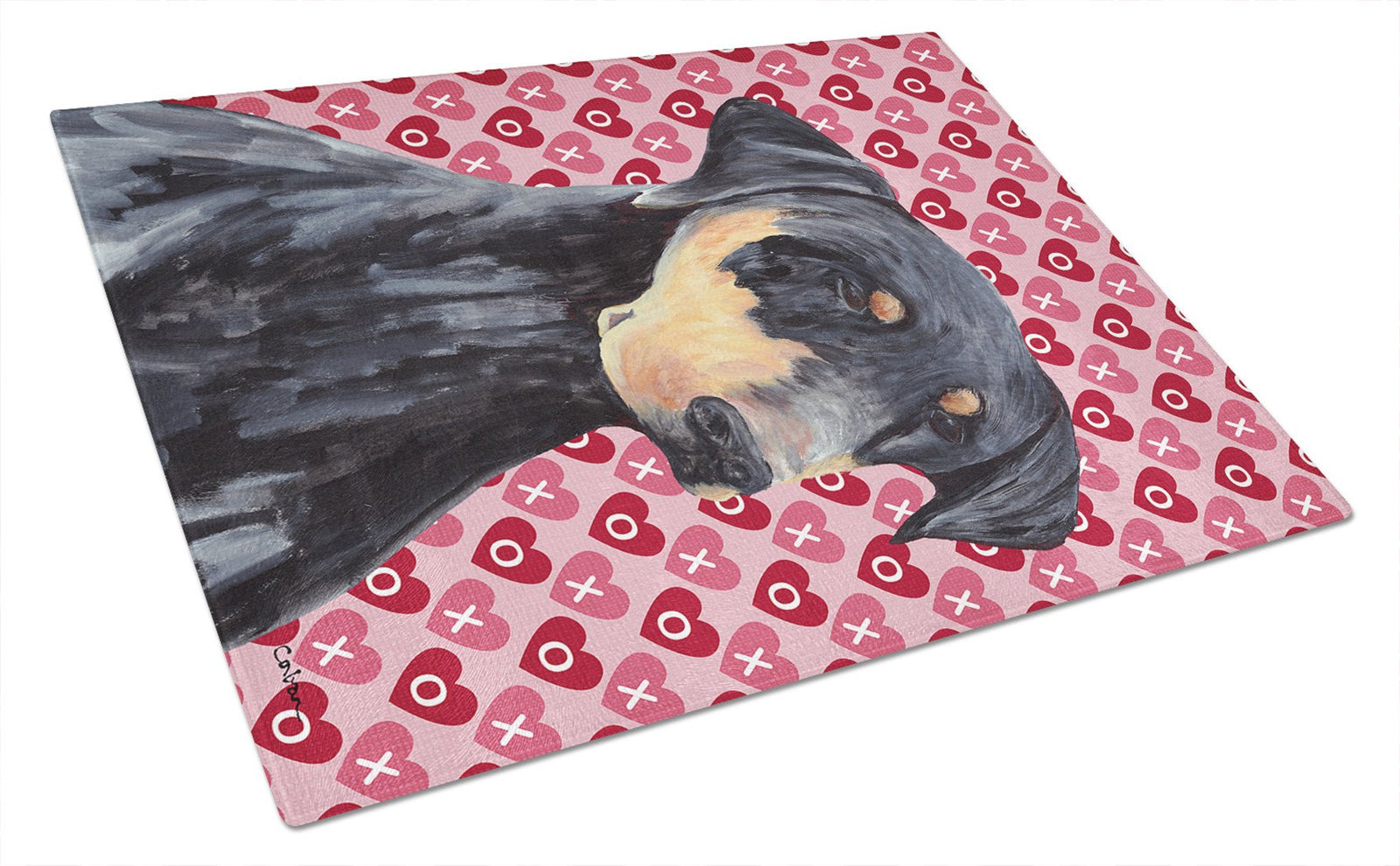 Doberman Hearts Love and Valentine's Day Portrait Glass Cutting Board Large by Caroline's Treasures