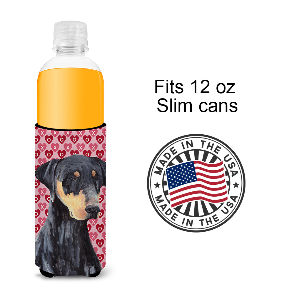Doberman Hearts Love and Valentine's Day Portrait Ultra Beverage Insulators for slim cans SC9262MUK.