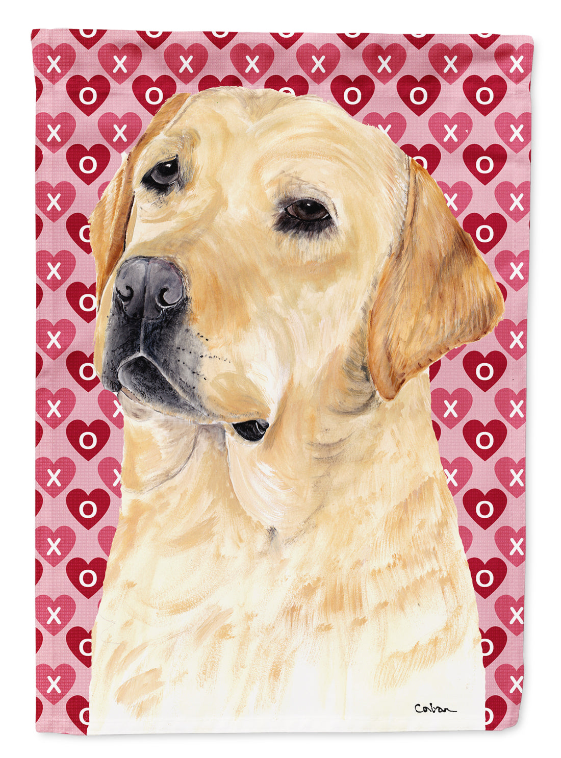 Labrador Yellow Hearts Love Valentine&#39;s Day Flag Canvas House Size