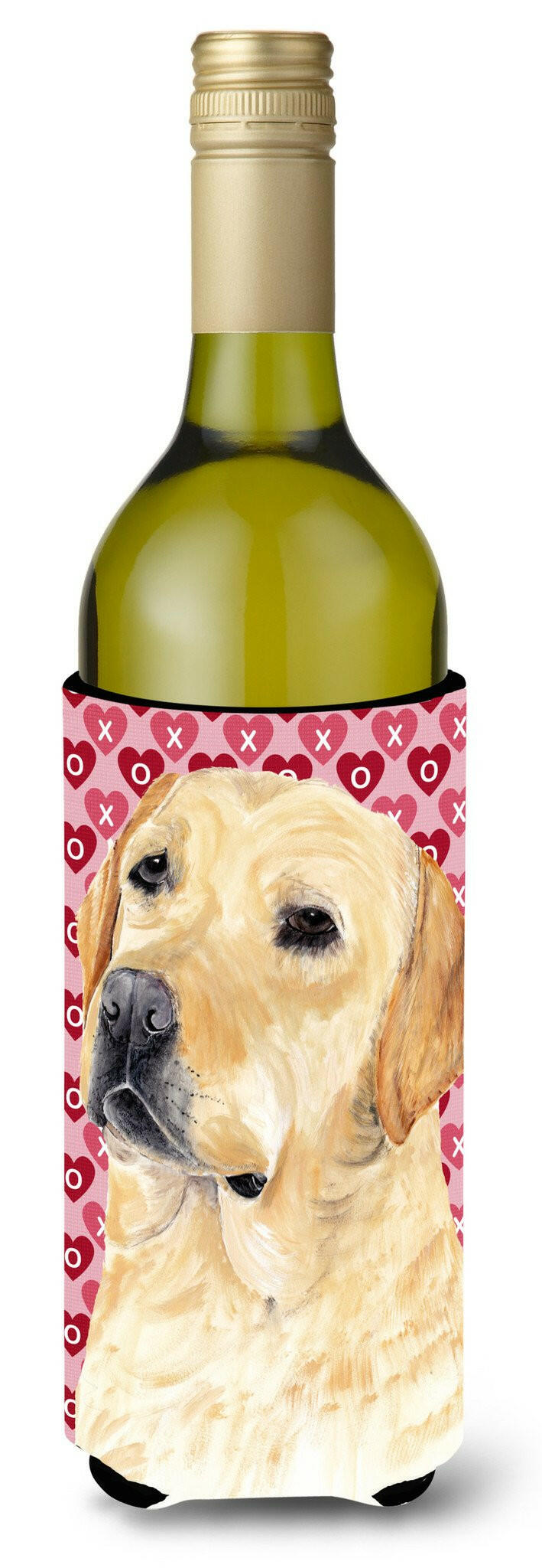 Labrador Yellow Hearts Love Valentine&#39;s Day Wine Bottle Beverage Insulator Beverage Insulator Hugger by Caroline&#39;s Treasures