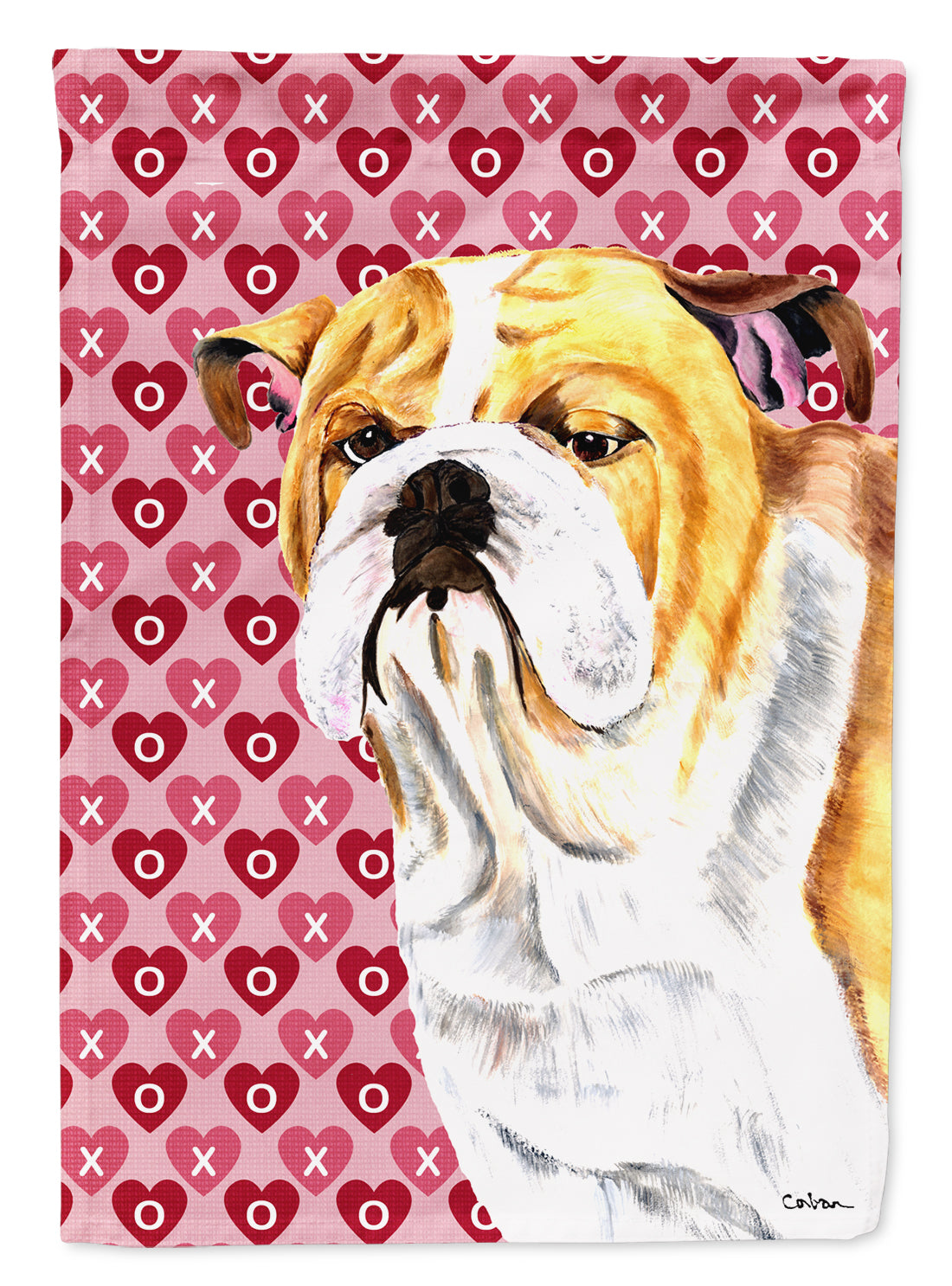 Bulldog Anglais Coeurs Amour Saint Valentin Portrait Drapeau Jardin Taille