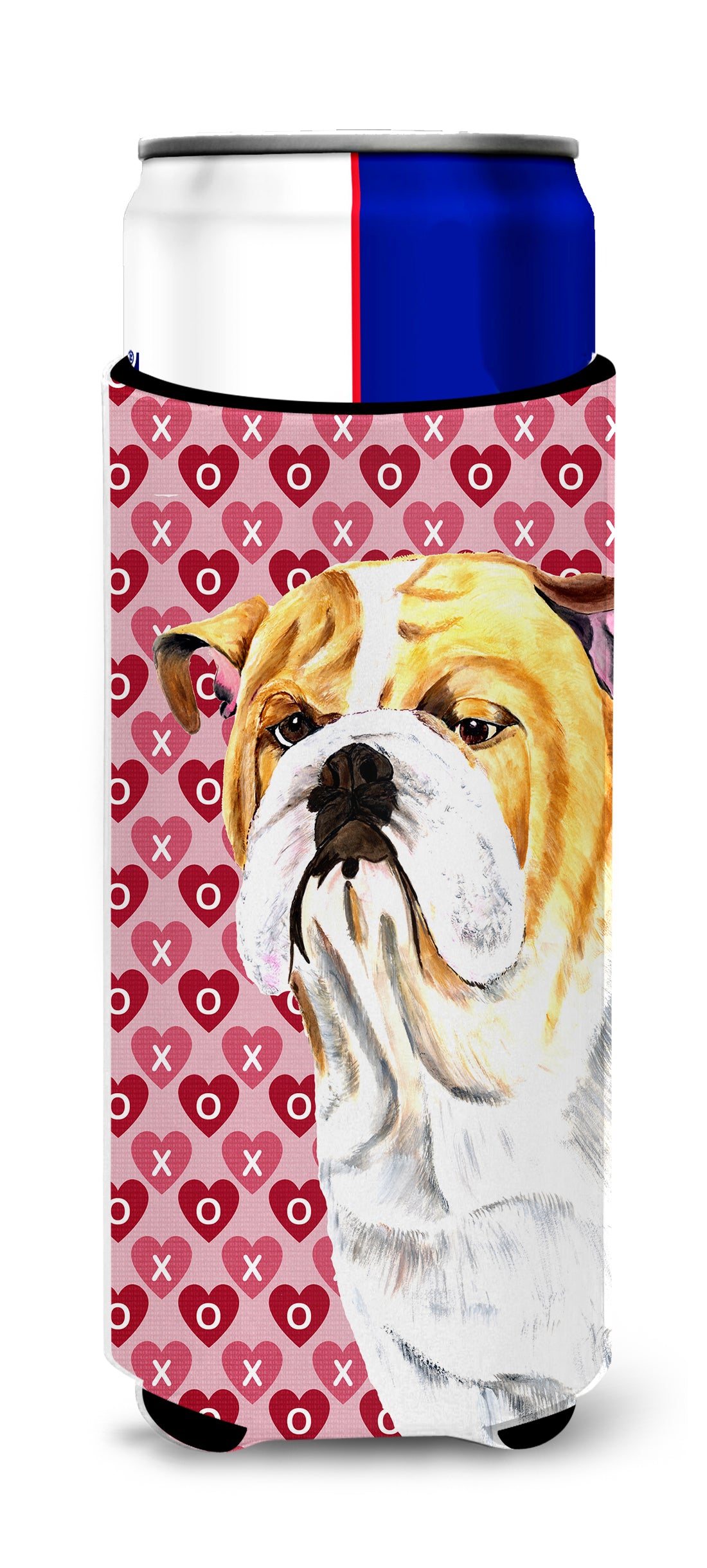 Bulldog English Hearts Love Valentine&#39;s Day Portrait Ultra Beverage Insulators for slim cans SC9265MUK