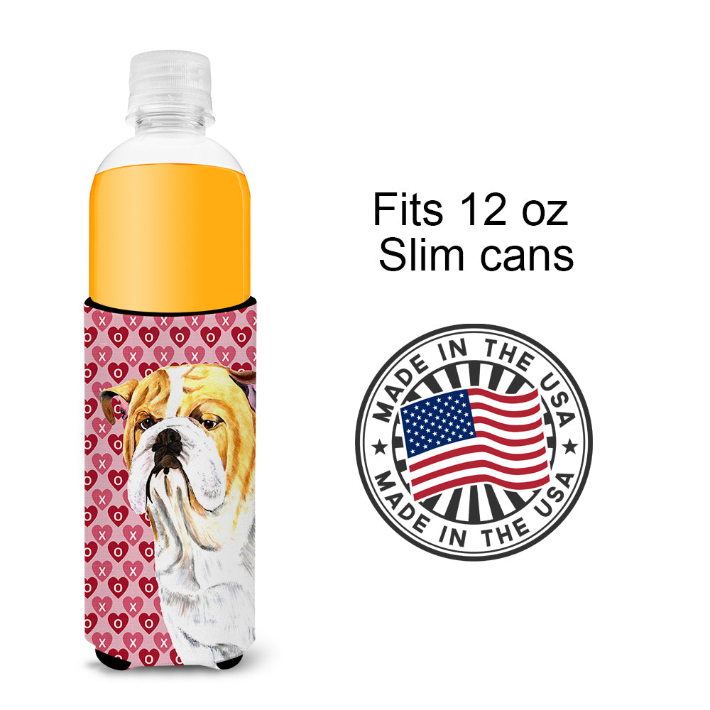 Bulldog English Hearts Love Valentine's Day Portrait Ultra Beverage Insulators for slim cans SC9265MUK.