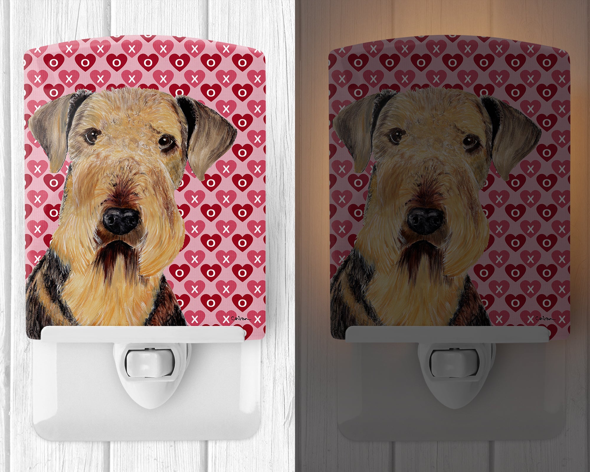 Airedale Hearts Love and Valentine's Day Portrait Ceramic Night Light SC9266CNL - the-store.com