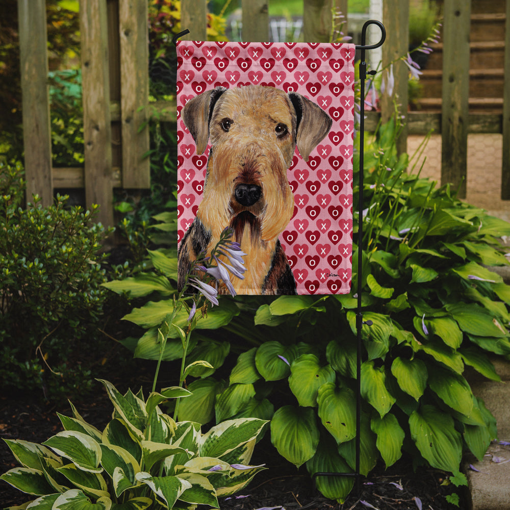 Airedale Hearts Love and Valentine's Day Portrait Flag Garden Size.