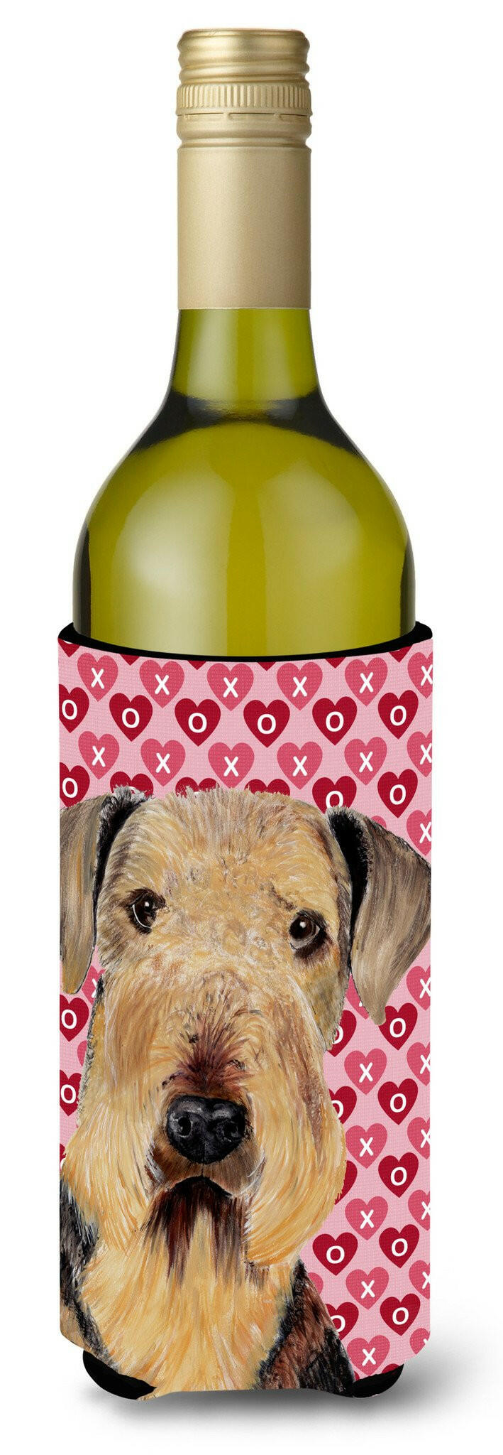 Airedale Hearts Love and Valentine&#39;s Day Portrait Wine Bottle Beverage Insulator Beverage Insulator Hugger by Caroline&#39;s Treasures