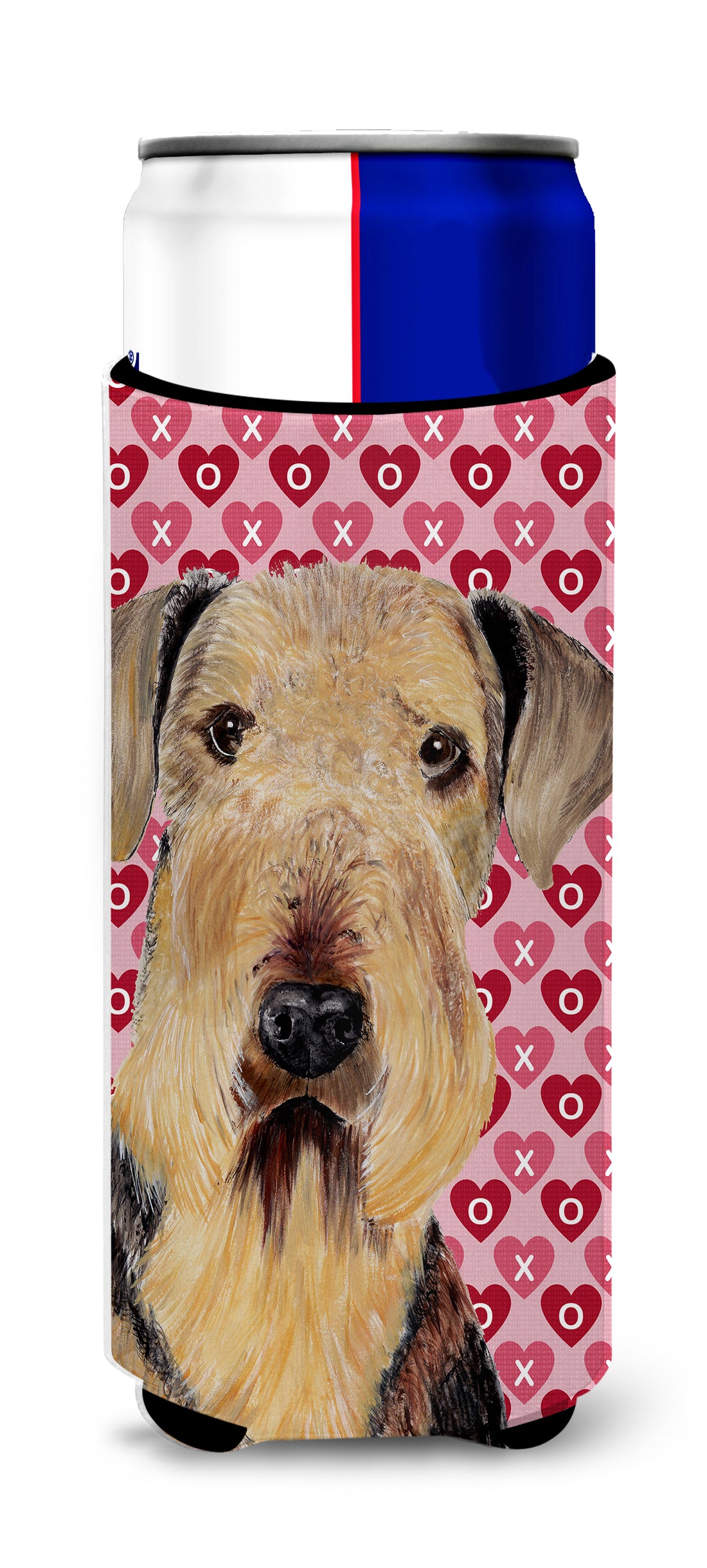 Airedale Hearts Love and Valentine&#39;s Day Portrait Ultra Beverage Insulators for slim cans SC9266MUK