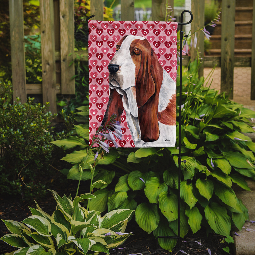 Basset Hound Hearts Love and Valentine's Day Portrait Flag Garden Size.
