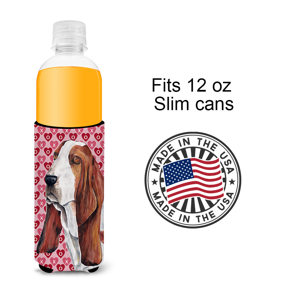 Basset Hound Hearts Love and Valentine's Day Portrait Ultra Beverage Insulators for slim cans SC9267MUK