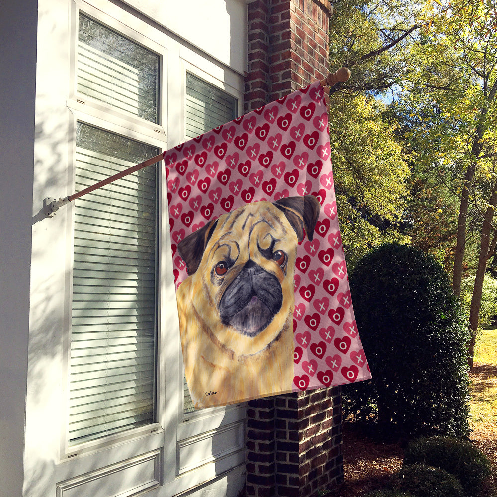 Pug Hearts Love and Valentine's Day Portrait Flag Canvas House Size  the-store.com.