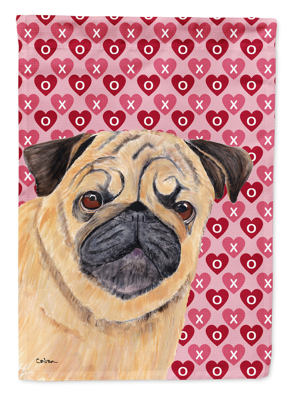 Pug Hearts Love and Valentine&#39;s Day Portrait Flag Garden Size