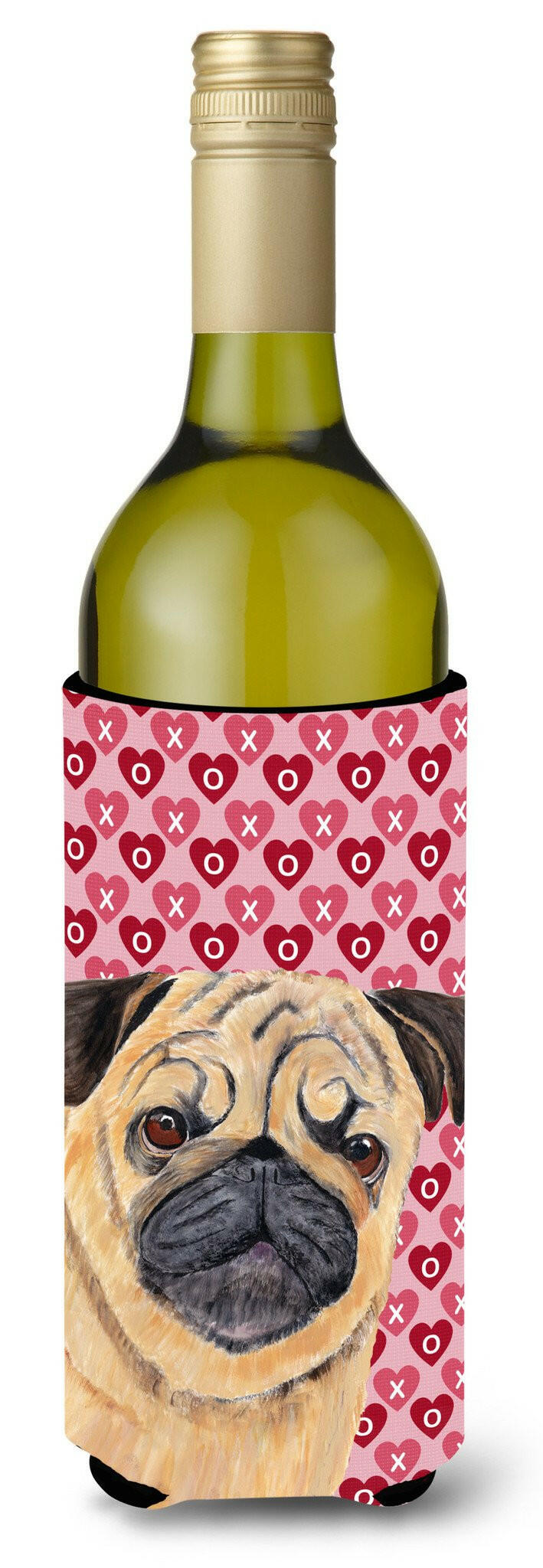 Pug Hearts Love  Valentine&#39;s Day Portrait Wine Bottle Beverage Insulator Beverage Insulator Hugger by Caroline&#39;s Treasures