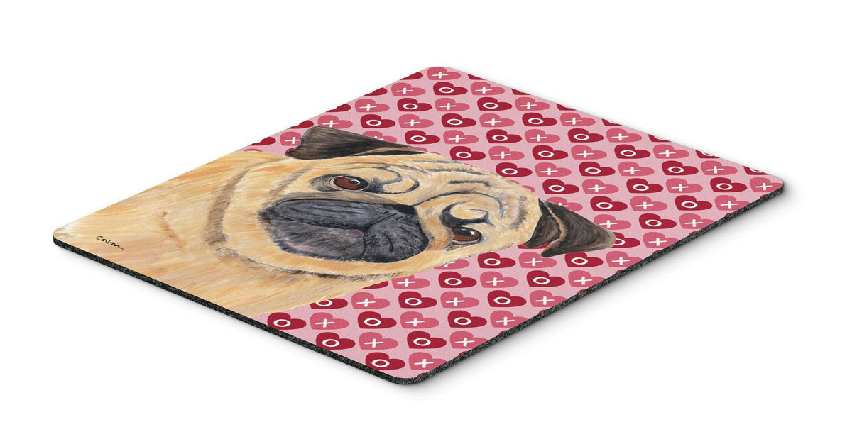 Pug Hearts Love and Valentine&#39;s Day Portrait Mouse Pad, Hot Pad or Trivet by Caroline&#39;s Treasures