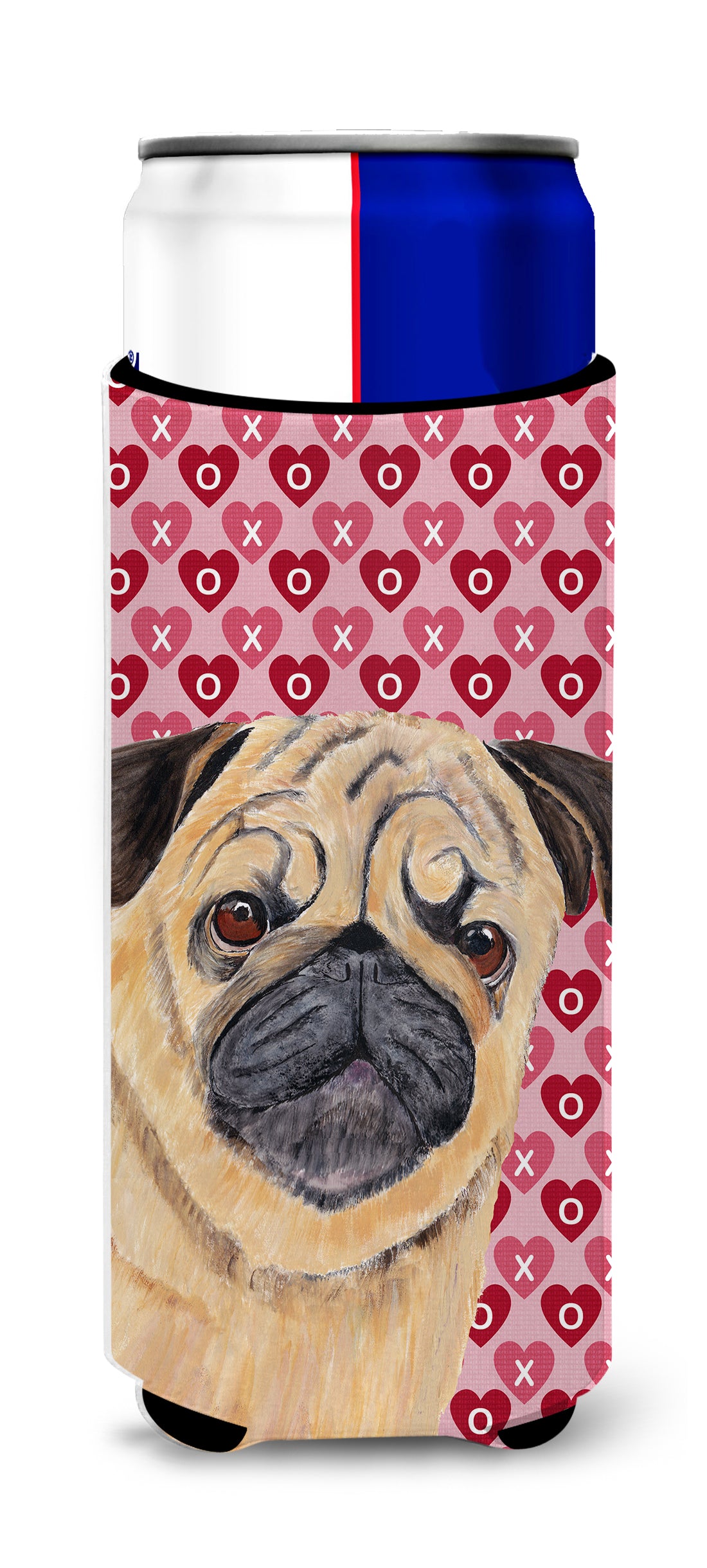 Pug Hearts Love and Valentine's Day Portrait Ultra Beverage Insulators for slim cans SC9268MUK.