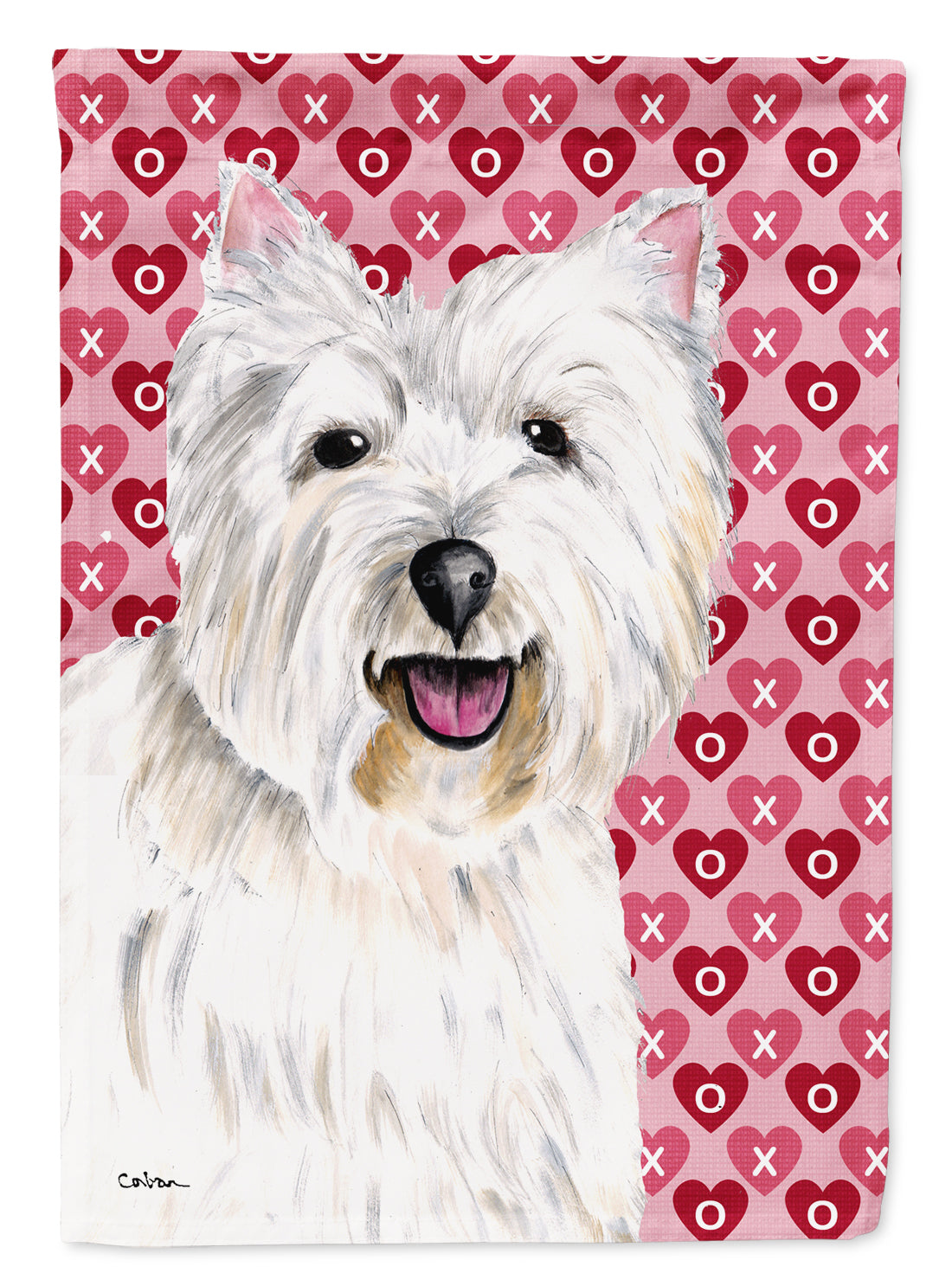 Westie Hearts Love and Valentine&#39;s Day Portrait Flag Garden Size.