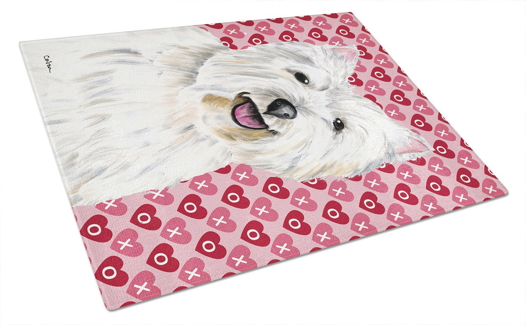 Westie Hearts Love Valentine's Day Glass Cutting Board Large by Caroline's Treasures