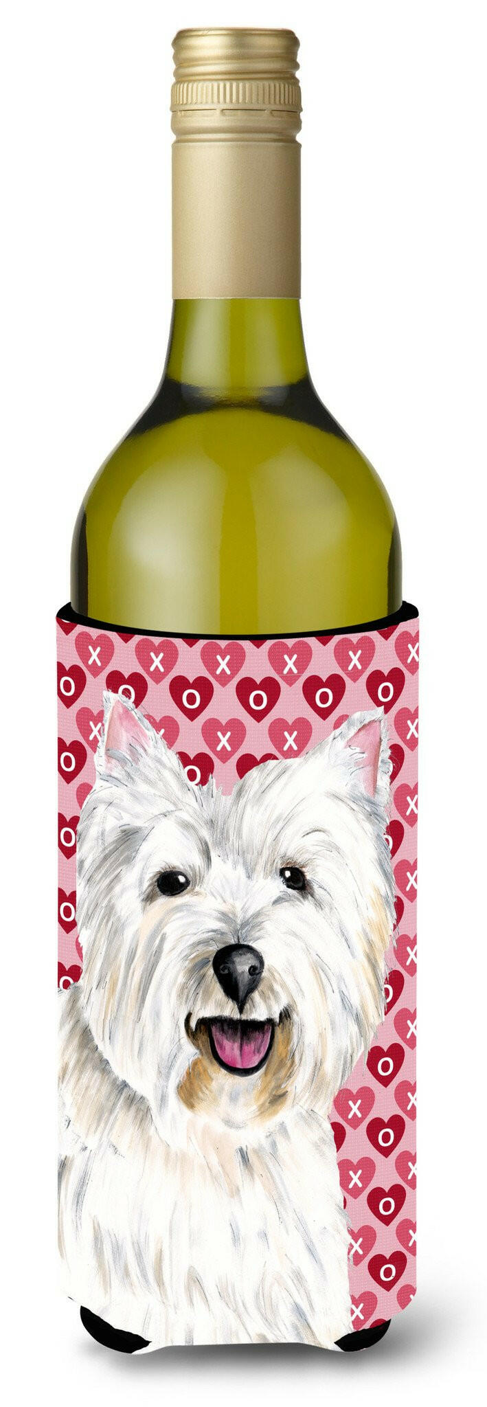 Westie Hearts Love and Valentine&#39;s Day Portrait Wine Bottle Beverage Insulator Beverage Insulator Hugger by Caroline&#39;s Treasures