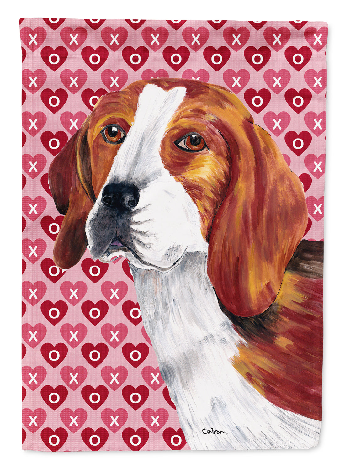 Beagle Hearts Love and Valentine&#39;s Day Portrait Flag Garden Size.