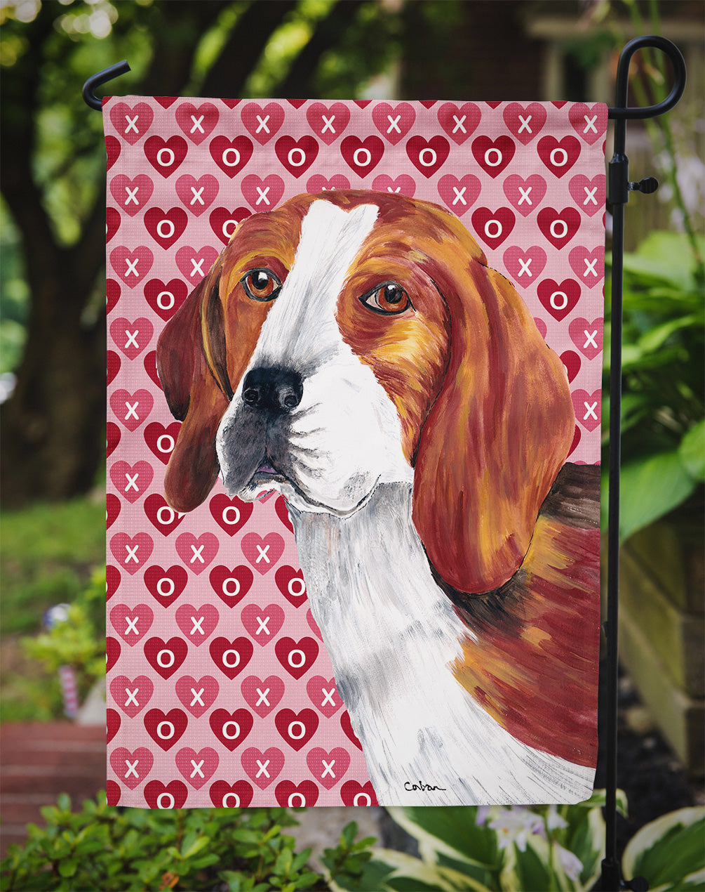 Beagle Hearts Love and Valentine's Day Portrait Flag Garden Size.