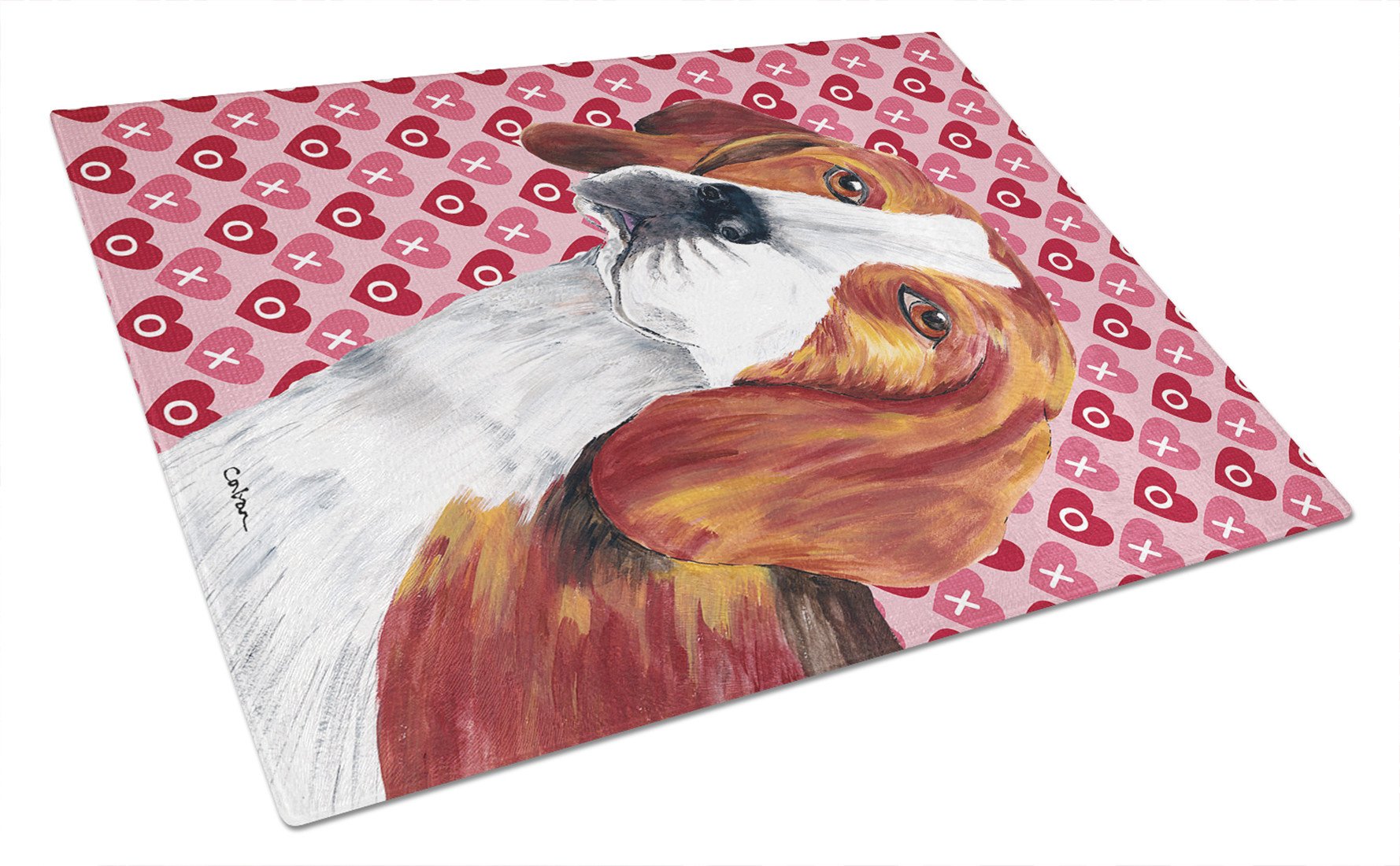 Beagle Hearts Love and Valentine's Day Portrait Glass Cutting Board Large by Caroline's Treasures
