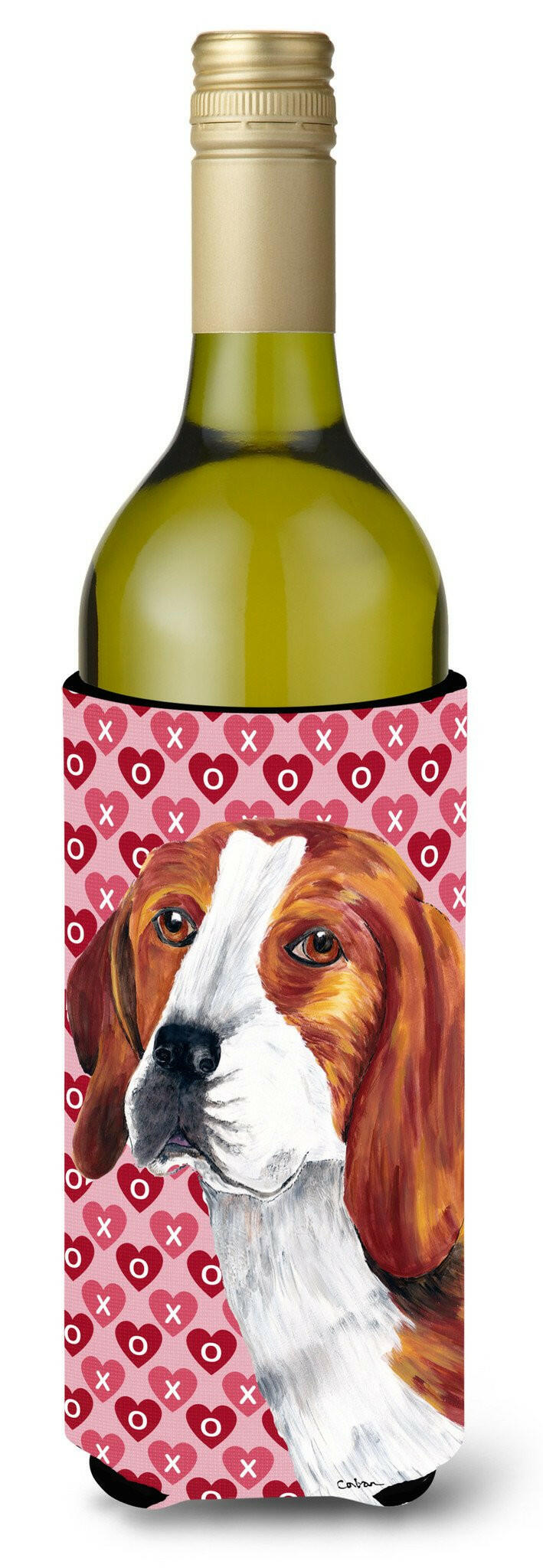 Beagle Hearts Love and Valentine&#39;s Day Portrait Wine Bottle Beverage Insulator Beverage Insulator Hugger by Caroline&#39;s Treasures