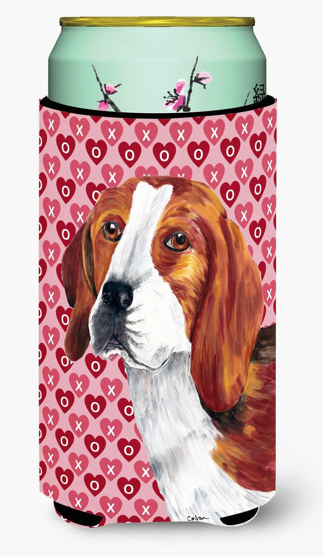 Beagle Hearts Love and Valentine&#39;s Day Portrait  Tall Boy Beverage Insulator Beverage Insulator Hugger by Caroline&#39;s Treasures