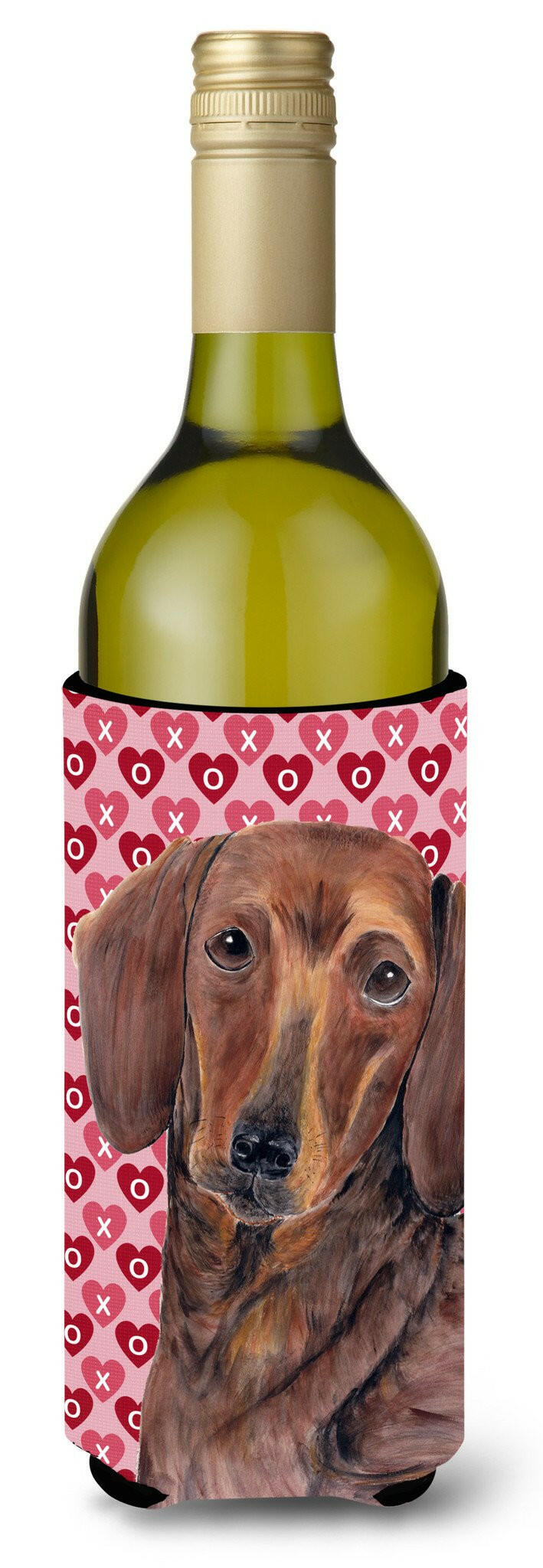 Dachshund Hearts Love  Valentine&#39;s Day Portrait Wine Bottle Beverage Insulator Beverage Insulator Hugger by Caroline&#39;s Treasures