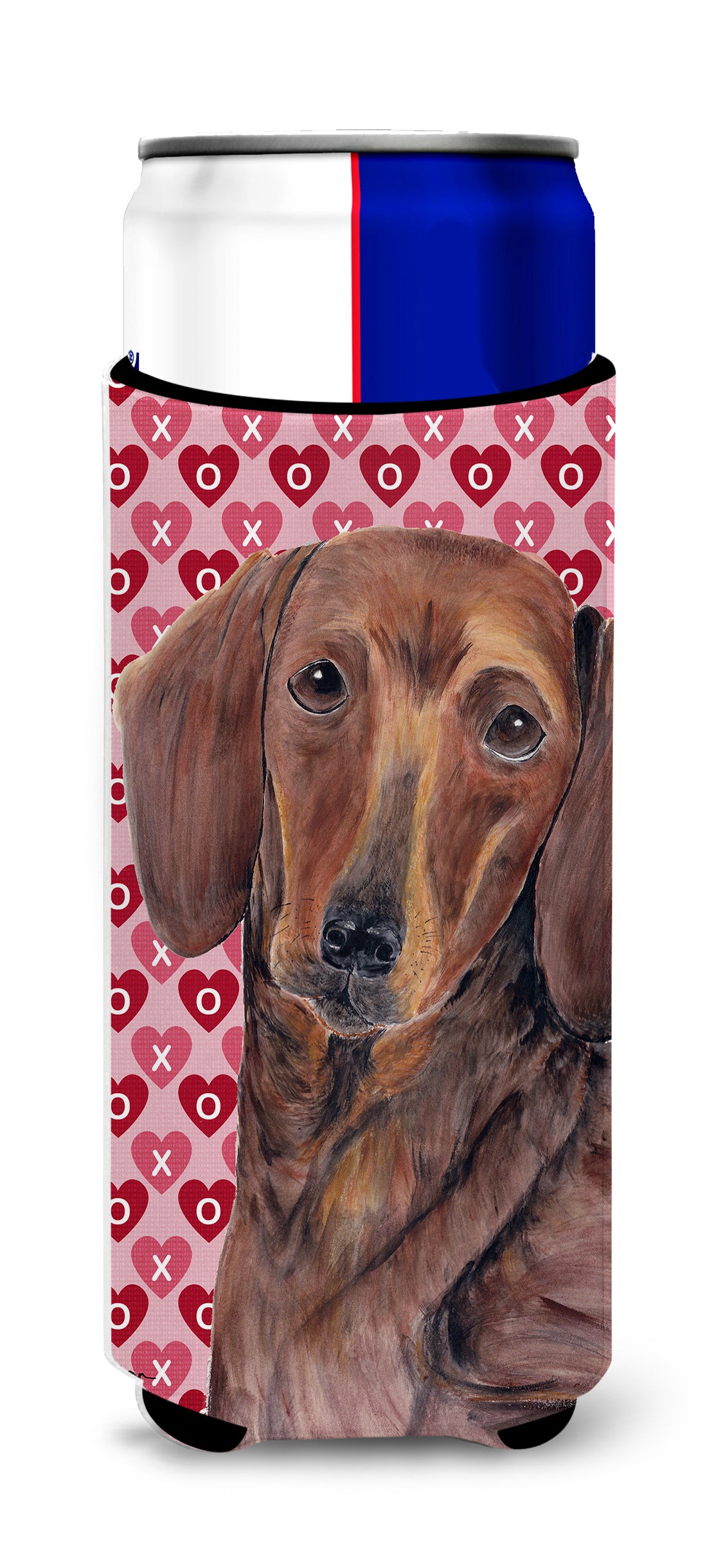 Dachshund Hearts Love and Valentine&#39;s Day Portrait Ultra Beverage Insulators for slim cans SC9271MUK.