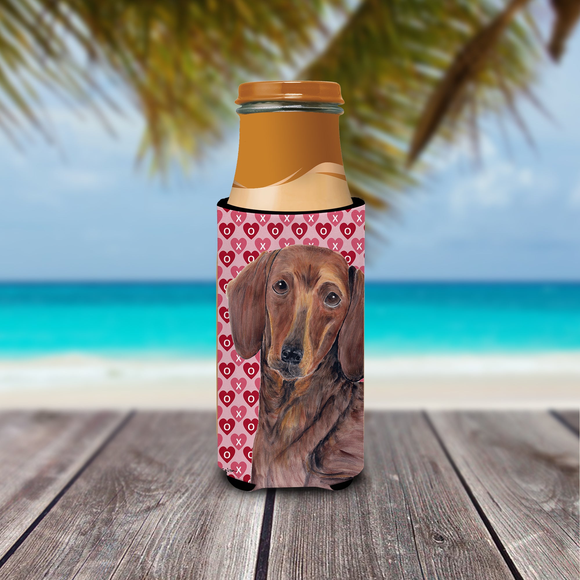 Dachshund Hearts Love and Valentine's Day Portrait Ultra Beverage Insulators for slim cans SC9271MUK.