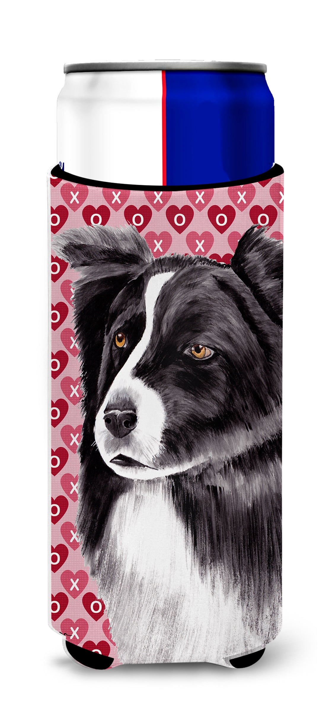 Border Collie Hearts Love and Valentine&#39;s Day Portrait Ultra Beverage Insulators for slim cans SC9272MUK