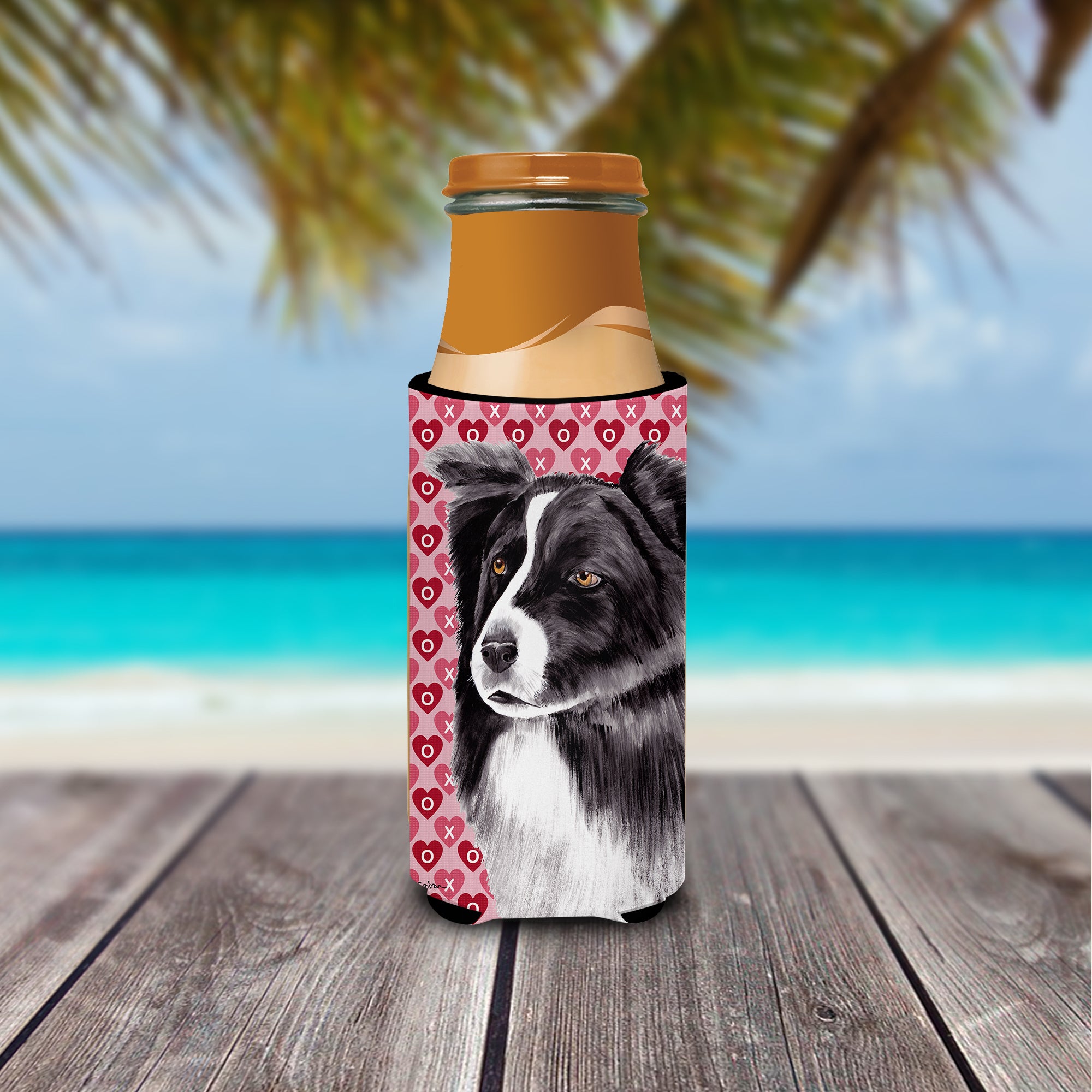 Border Collie Hearts Love and Valentine's Day Portrait Ultra Beverage Insulators for slim cans SC9272MUK.