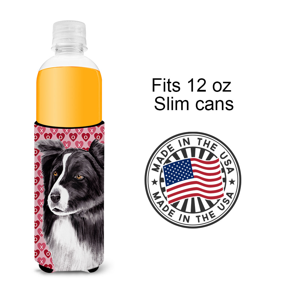 Border Collie Hearts Love and Valentine's Day Portrait Ultra Beverage Insulators for slim cans SC9272MUK.