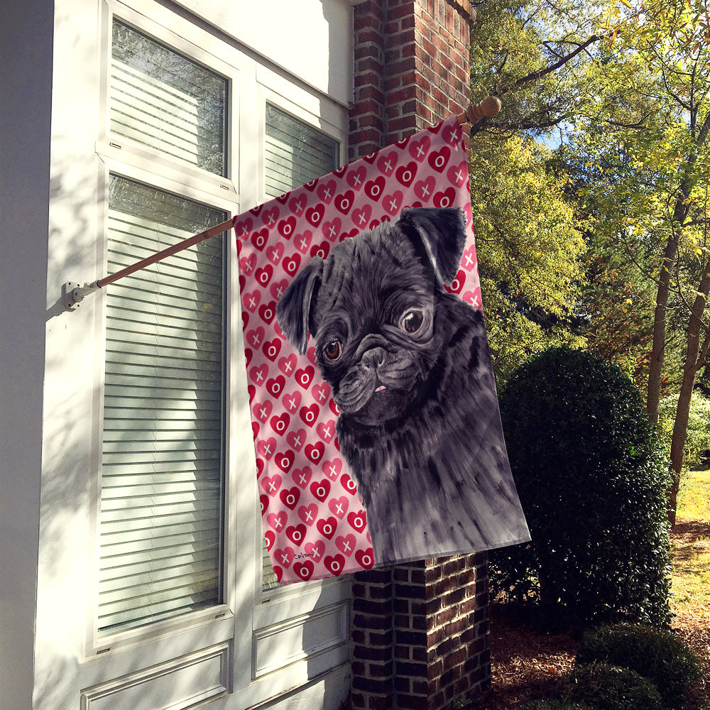 Pug Black Hearts Love Valentine's Day Flag Canvas House Size