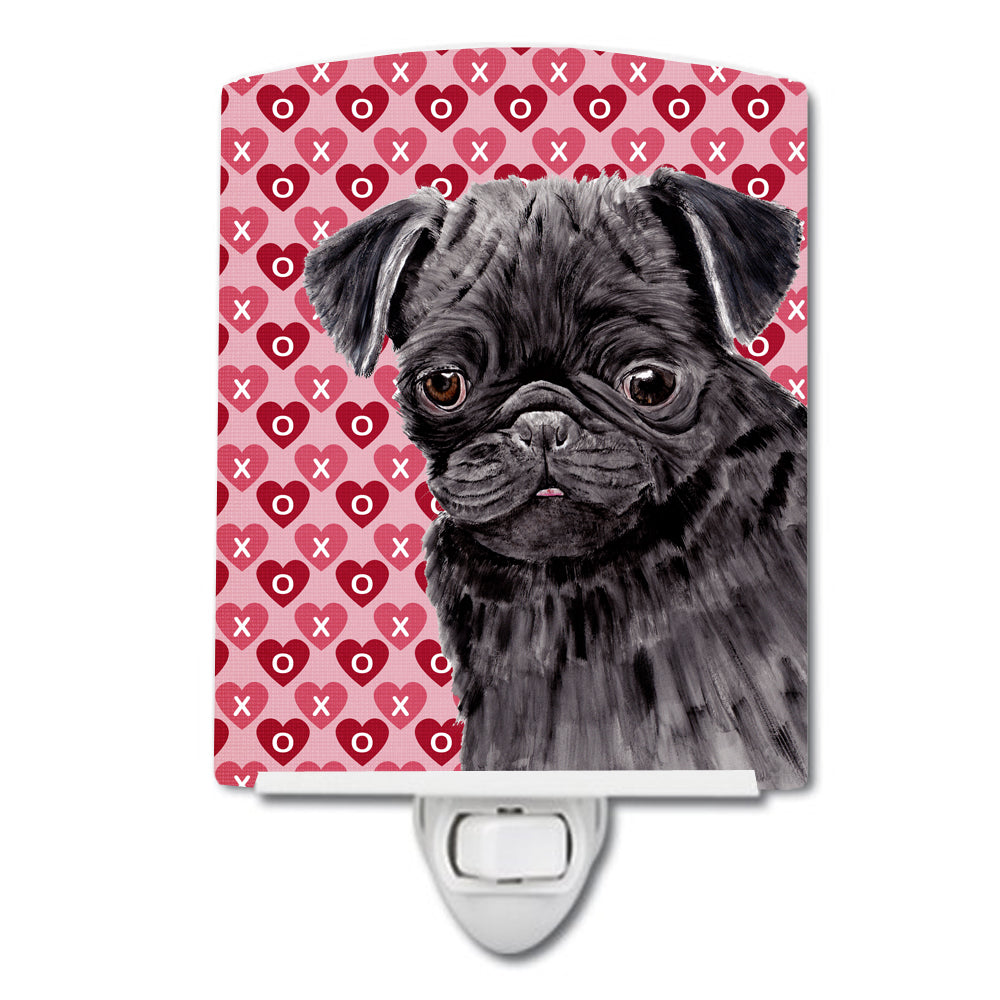 Pug Black Hearts Love and Valentine&#39;s Day Portrait Ceramic Night Light SC9273CNL - the-store.com