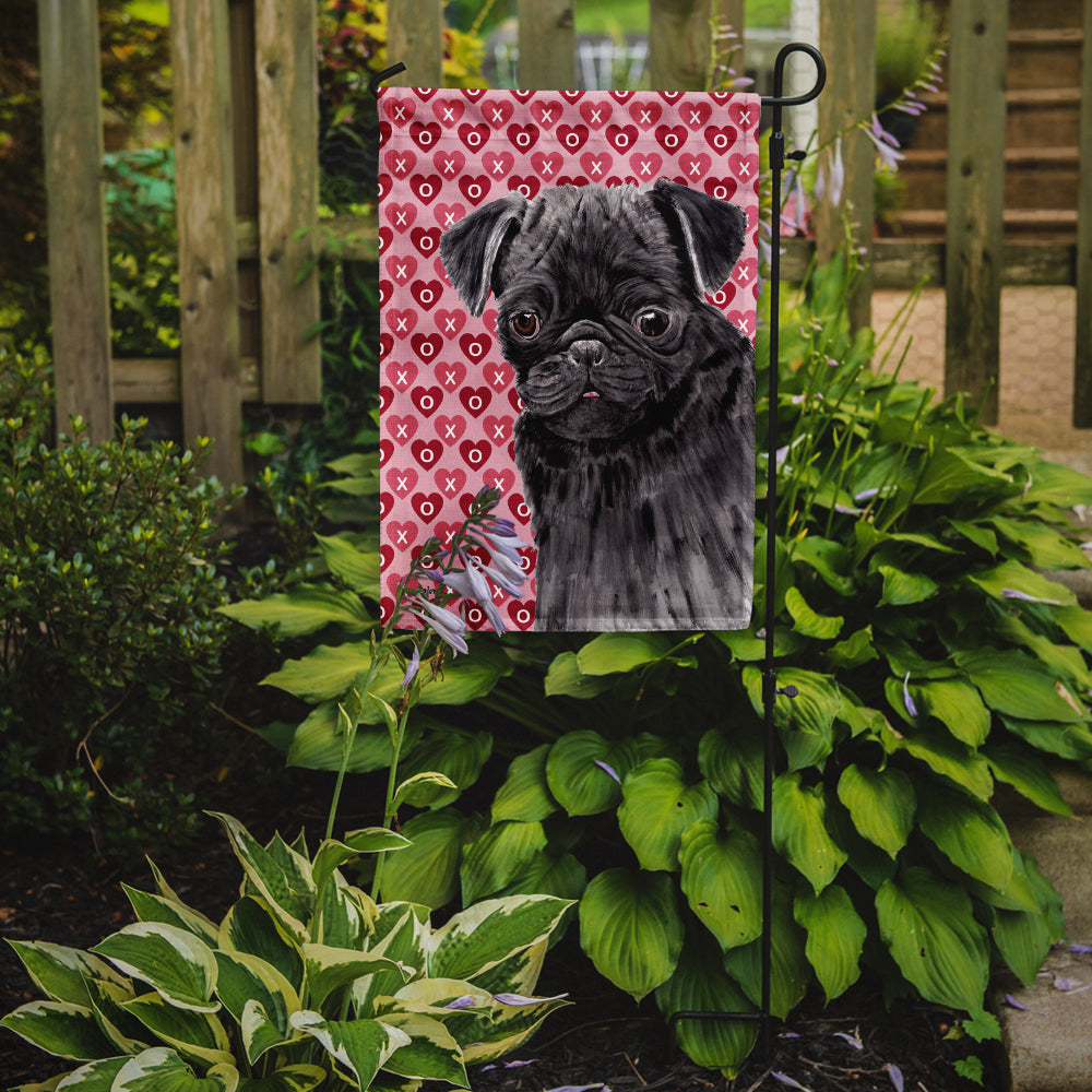 Pug Black Hearts Love and Valentine's Day Portrait Flag Garden Size