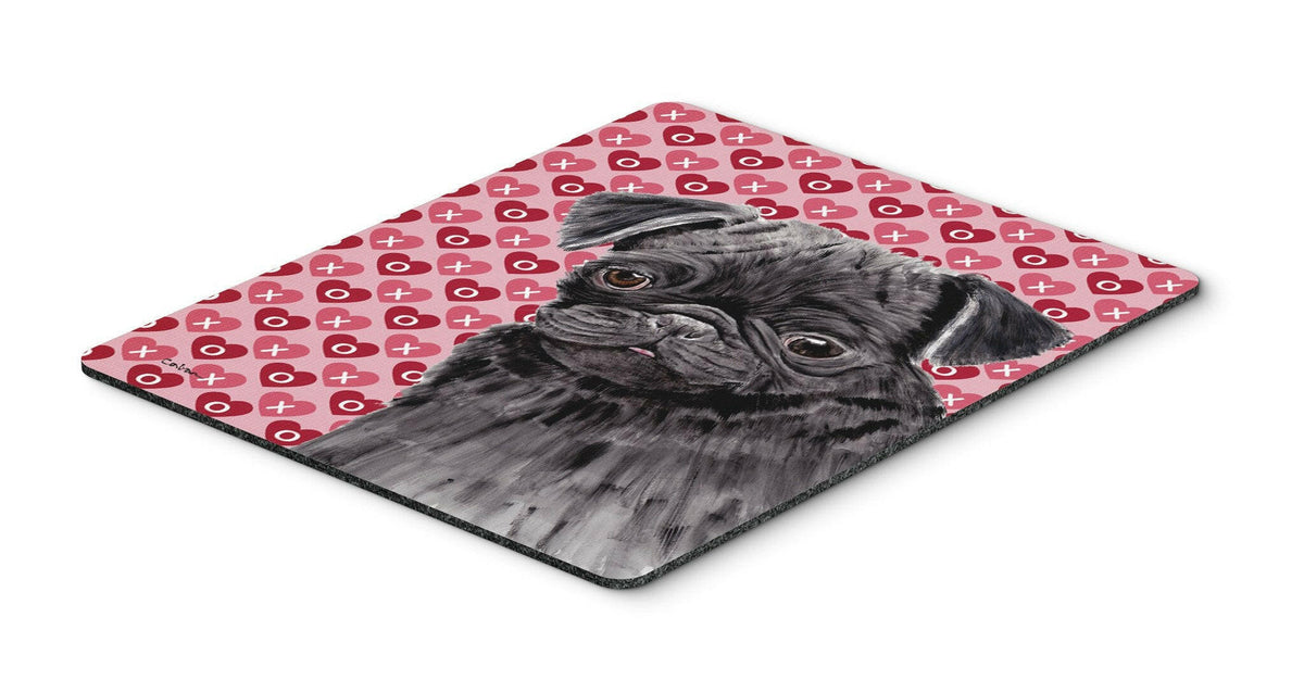 Pug Black Hearts Love and Valentine&#39;s Day Portrait Mouse Pad, Hot Pad or Trivet by Caroline&#39;s Treasures