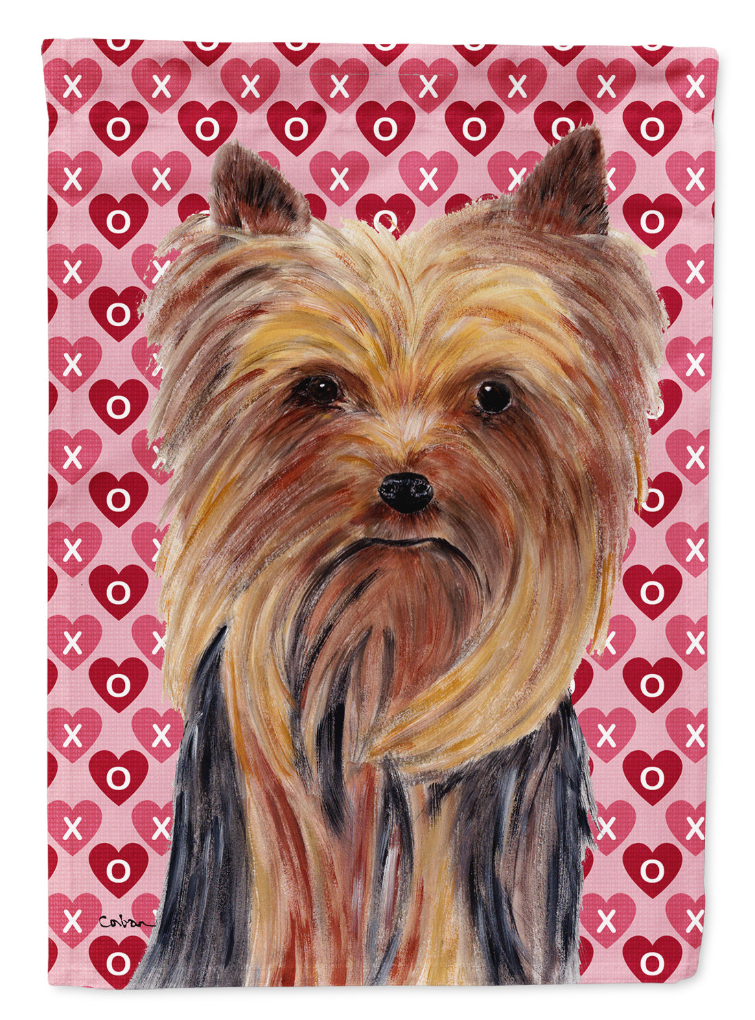 Yorkie Hearts Love and Valentine&#39;s Day Portrait Flag Canvas House Size