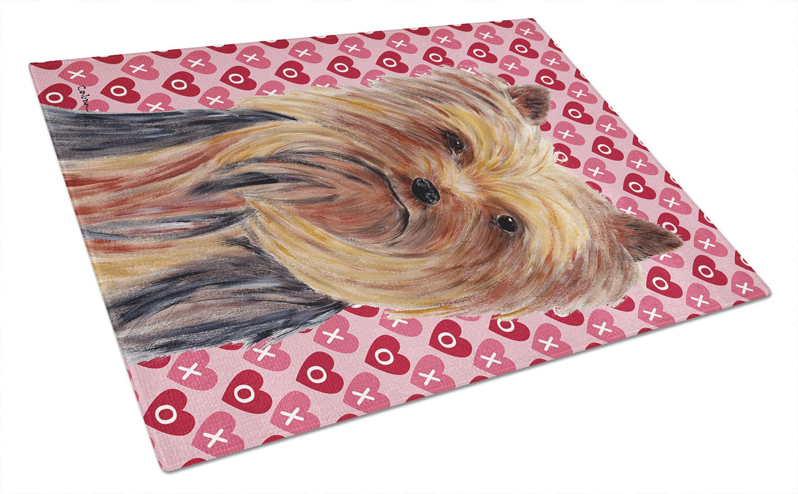 Yorkie Hearts Love and Valentine's Day Portrait Glass Cutting Board Large by Caroline's Treasures