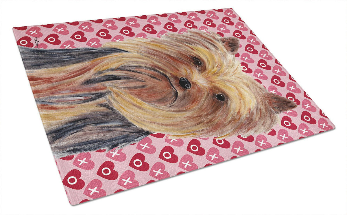 Yorkie Hearts Love and Valentine&#39;s Day Portrait Glass Cutting Board Large by Caroline&#39;s Treasures