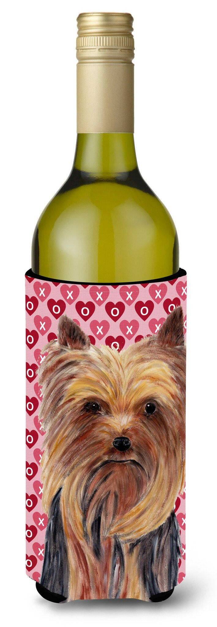 Yorkie Hearts Love and Valentine&#39;s Day Portrait Wine Bottle Beverage Insulator Beverage Insulator Hugger by Caroline&#39;s Treasures