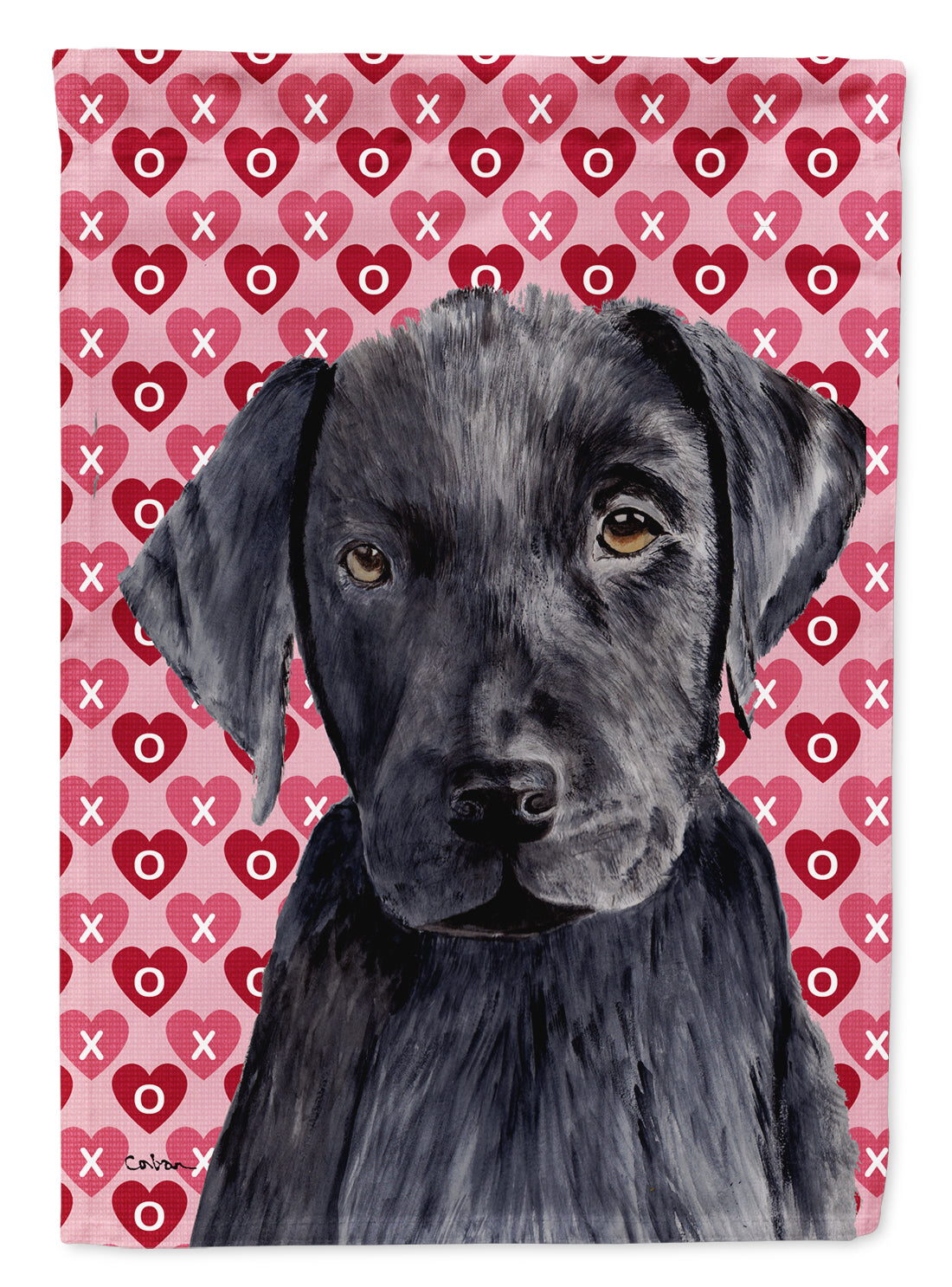 Labrador Black Hearts Love Valentine&#39;s Day Flag Canvas House Size  the-store.com.
