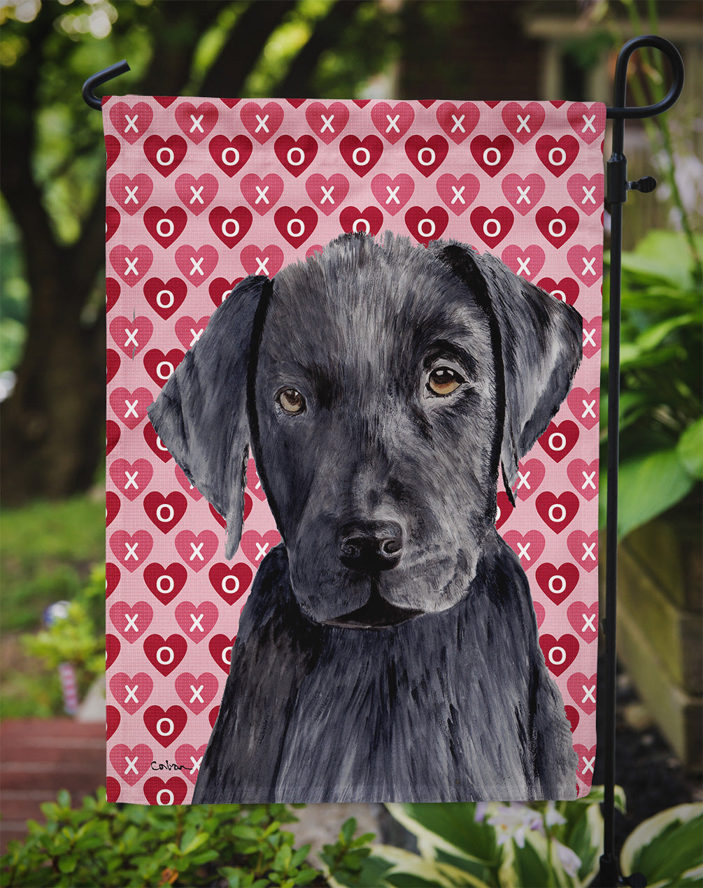 Labrador Black Hearts Love Valentine's Day Flag Garden Size.
