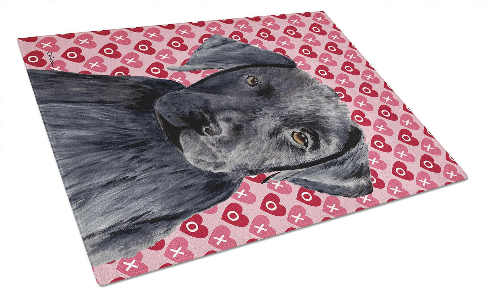Labrador Black Hearts Love and Valentine's Day Glass Cutting Board Large by Caroline's Treasures