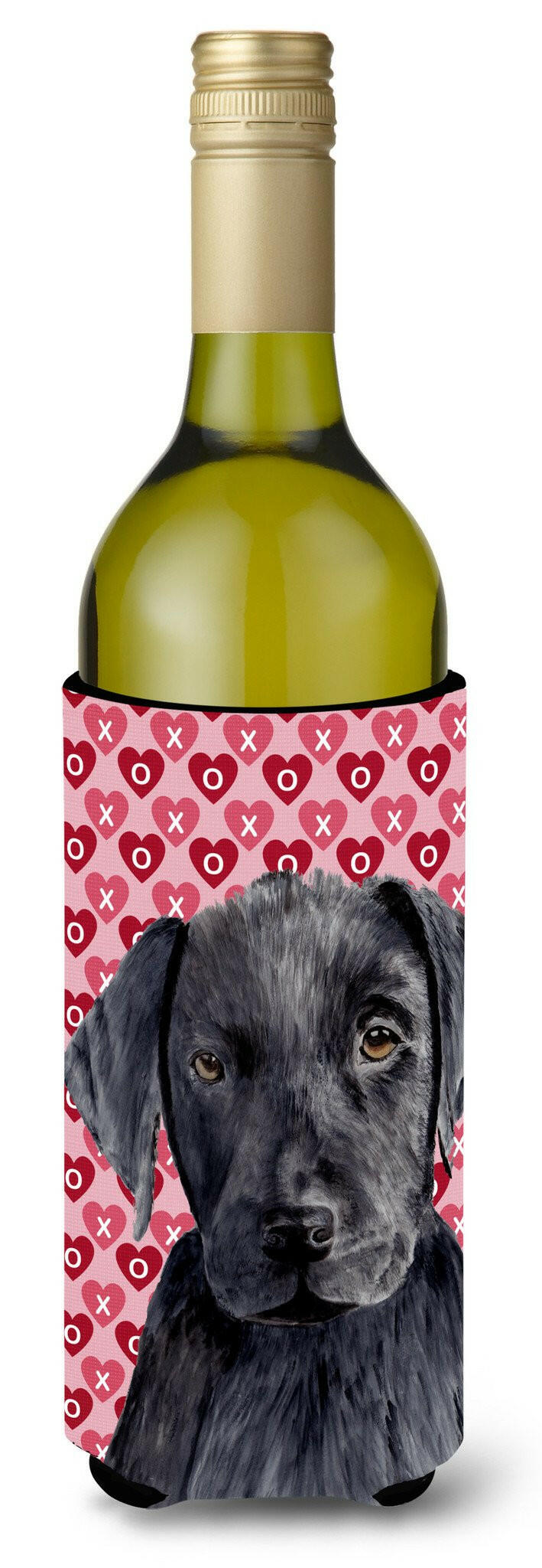 Labrador Black Hearts Love Valentine&#39;s Day Wine Bottle Beverage Insulator Beverage Insulator Hugger by Caroline&#39;s Treasures