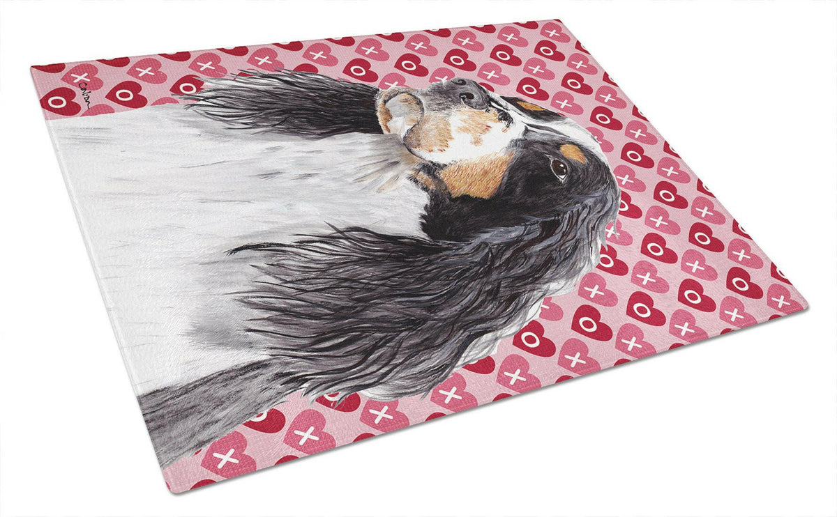 Springer Spaniel Hearts Love and Valentine&#39;s Day Glass Cutting Board Large by Caroline&#39;s Treasures