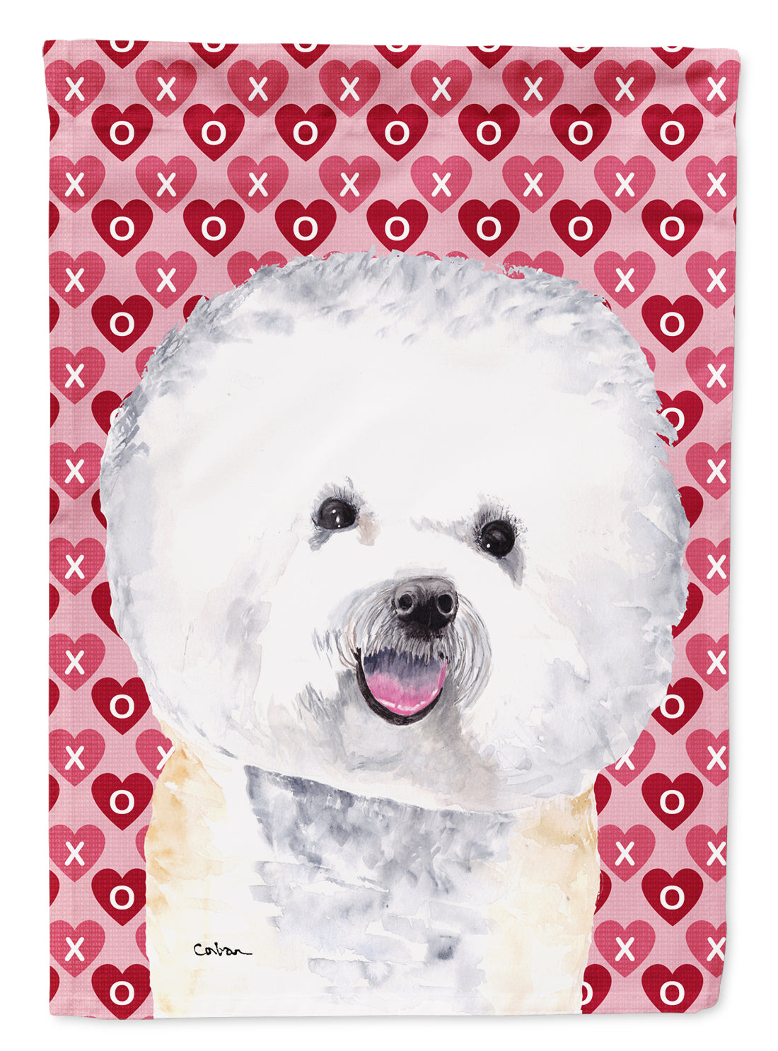 Bichon Frise Hearts Love and Valentine&#39;s Day Portrait Flag Canvas House Size  the-store.com.