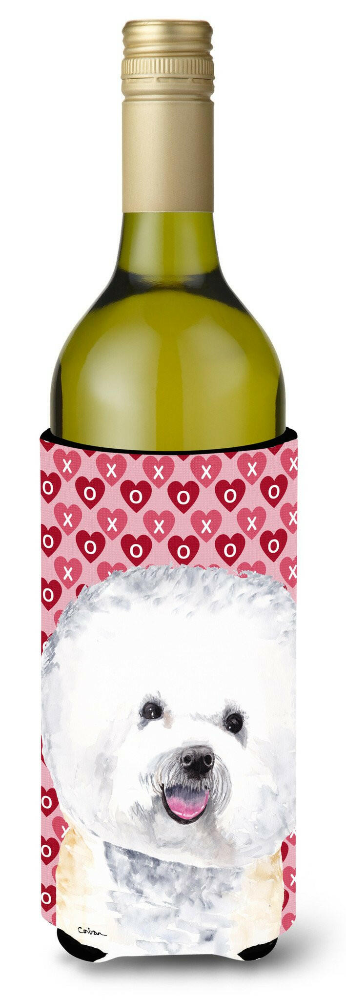 Bichon Frise Hearts Love and Valentine&#39;s Day Portrait Wine Bottle Beverage Insulator Beverage Insulator Hugger by Caroline&#39;s Treasures