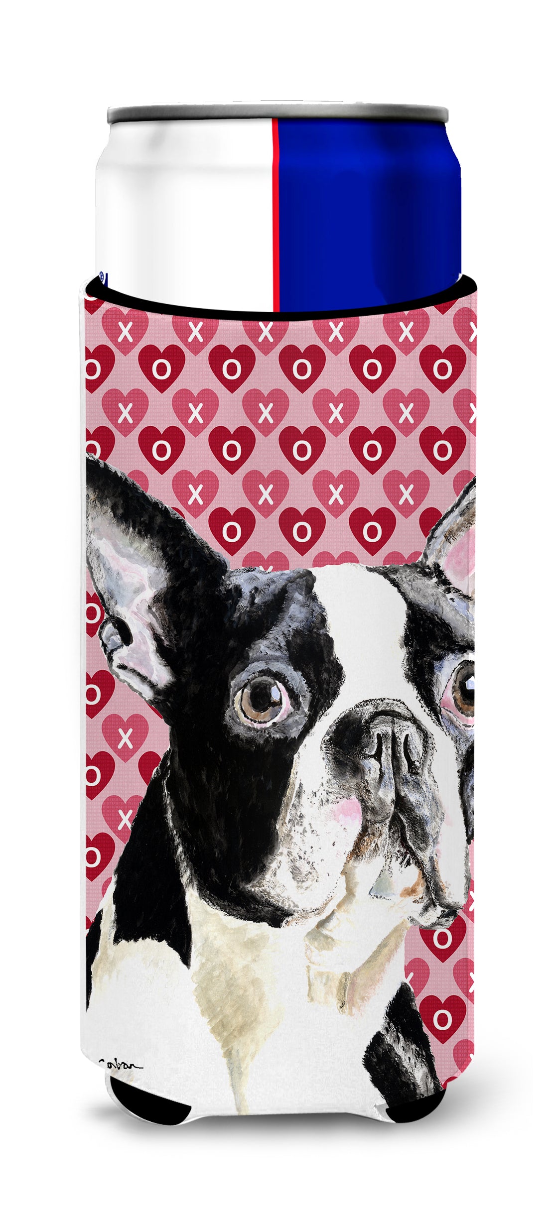 Boston Terrier Hearts Love Valentine&#39;s Day Ultra Beverage Insulators for slim cans SC9279MUK.