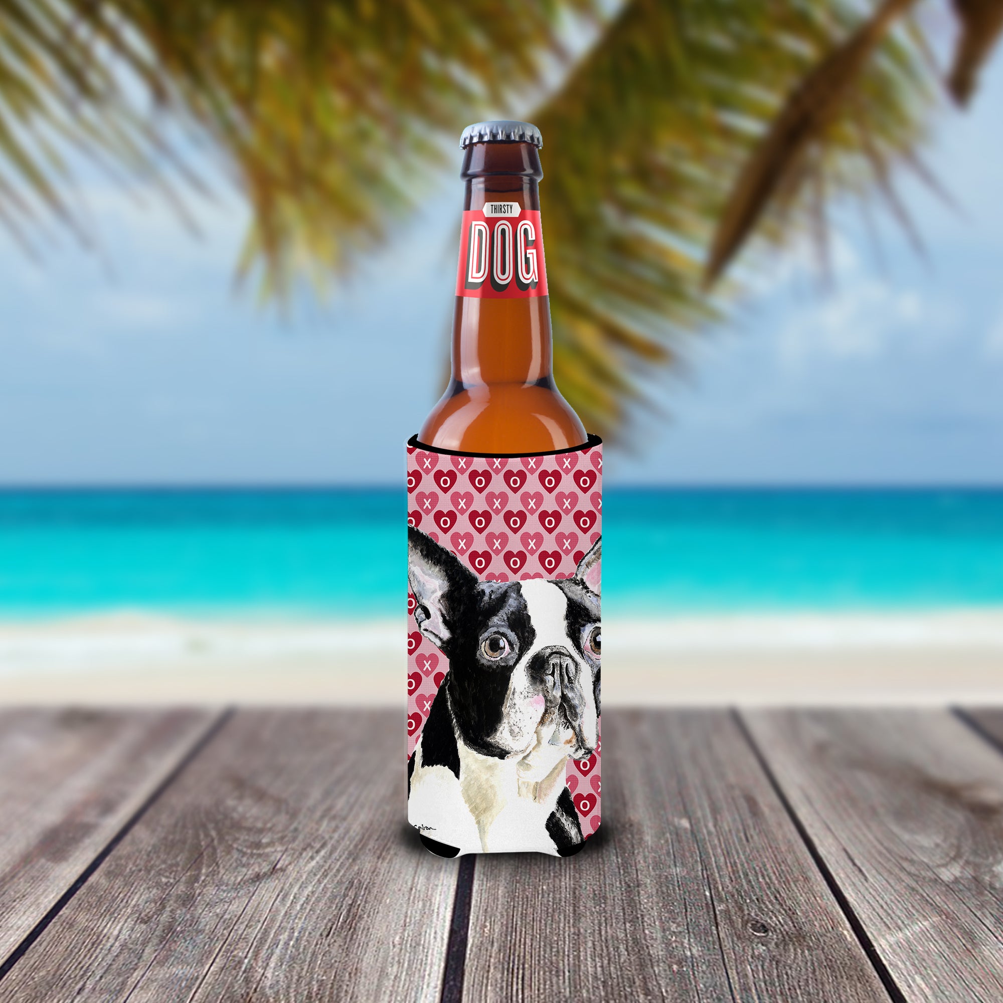 Boston Terrier Hearts Love Valentine's Day Ultra Beverage Insulators for slim cans SC9279MUK