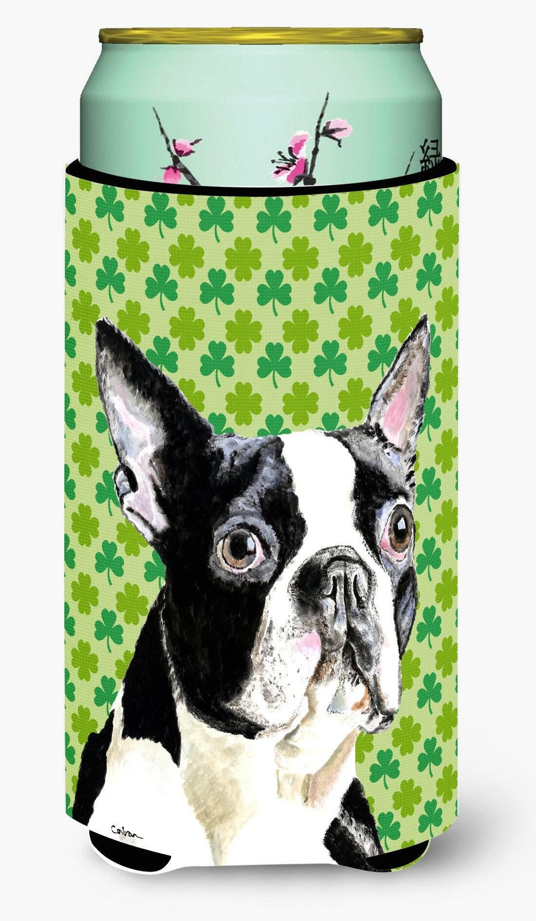 Boston Terrier St. Patrick&#39;s Day Shamrock Portrait  Tall Boy Beverage Insulator Beverage Insulator Hugger by Caroline&#39;s Treasures